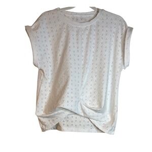 Unbranded Women White Eyelet Lace Twist Front Cap Sleeve Blouse